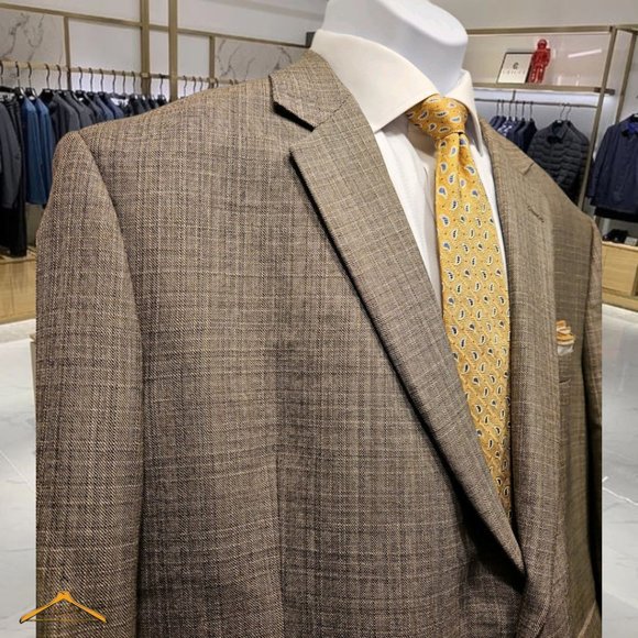 Jos. A. Bank Sport Coat: 48S, 100% Wool,Tan/Brown Plaid, EUC - Picture 1 of 12